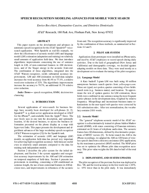 (PDF) Speech recognition modeling advances for mobile voice search