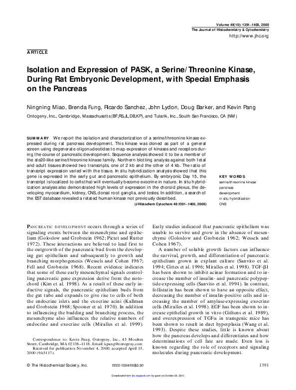 (PDF) Isolation and Expression of PASK, a Serine/Threonine Kinase ...