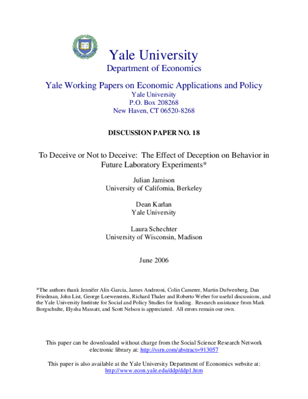 (PDF) To deceive or not to deceive: The effect of deception on behavior ...