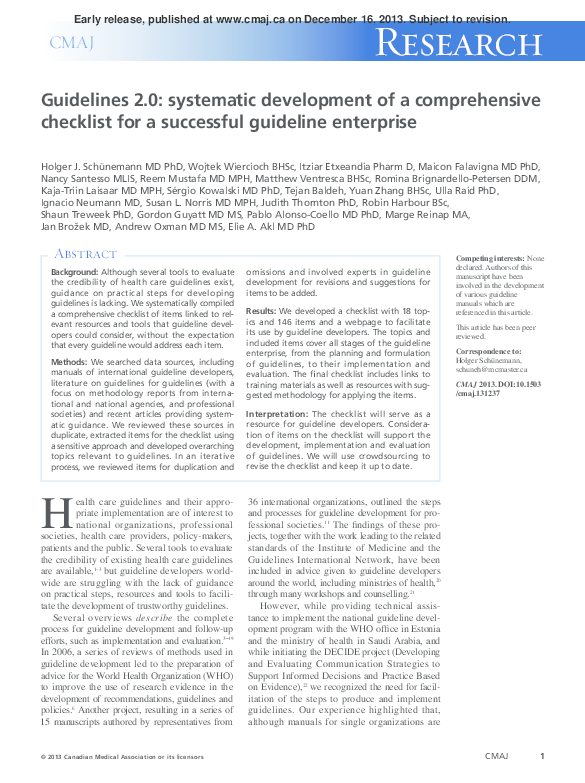 (PDF) Guidelines 2.0: systematic development of a comprehensive ...