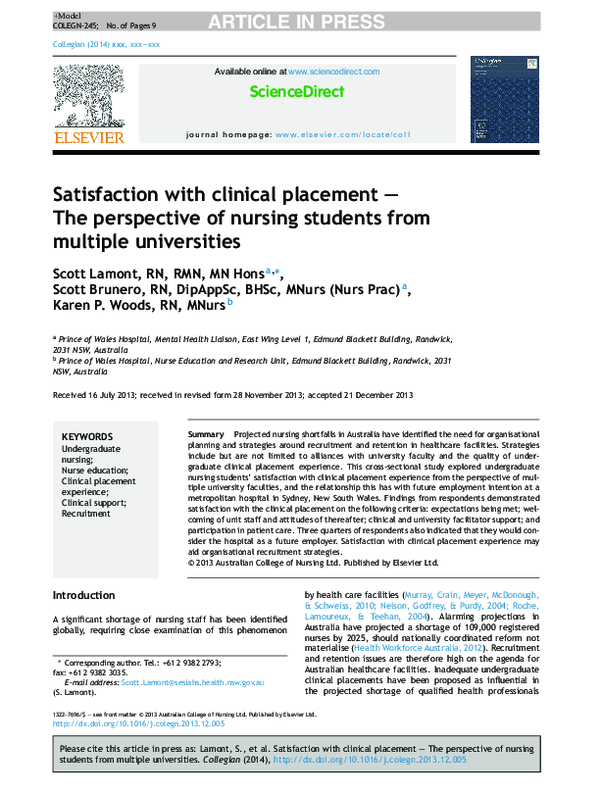 (PDF) Satisfaction with clinical placement – The perspective of nursing ...