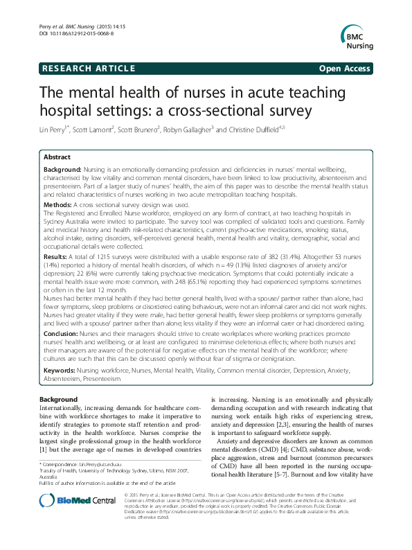 (PDF) The mental health of nurses in acute teaching hospital settings ...