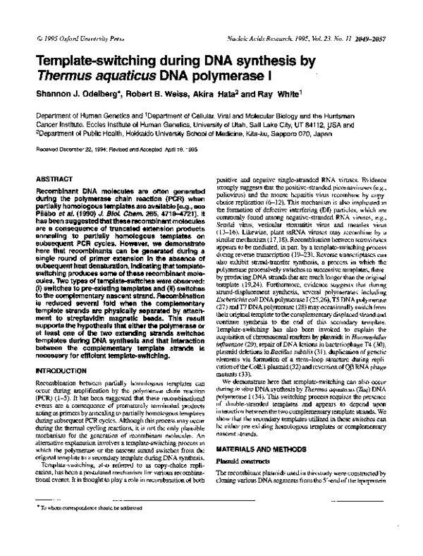 (PDF) Templateswitching during DNA synthesis by Thermus aquaticus DNA