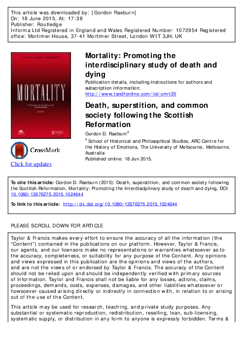 (PDF) Death, superstition, and common society following the Scottish