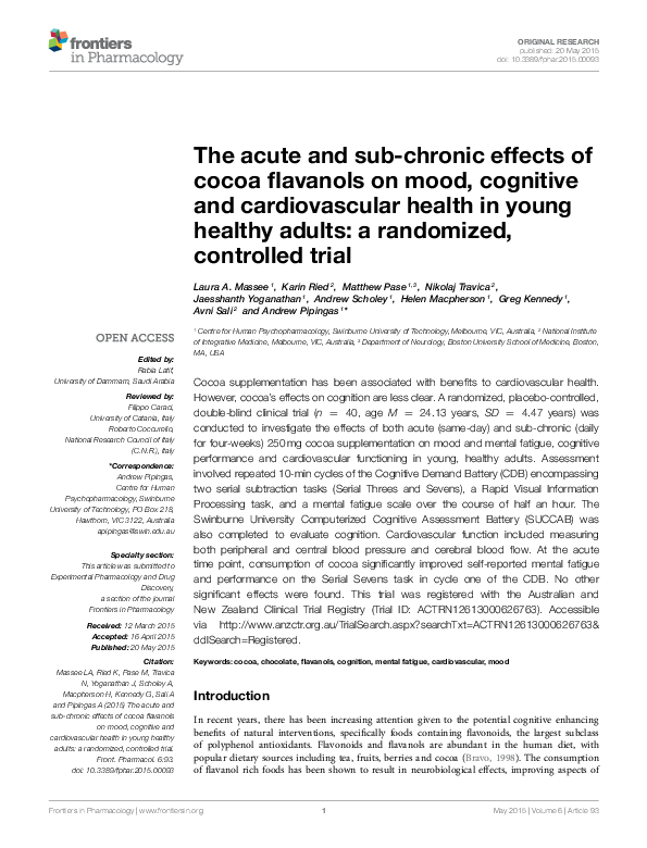 (PDF) The acute and subchronic effects of cocoa flavanols on mood