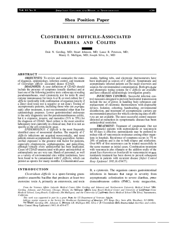 (PDF) Clostridium difficile-Associated Diarrhea and Colitis