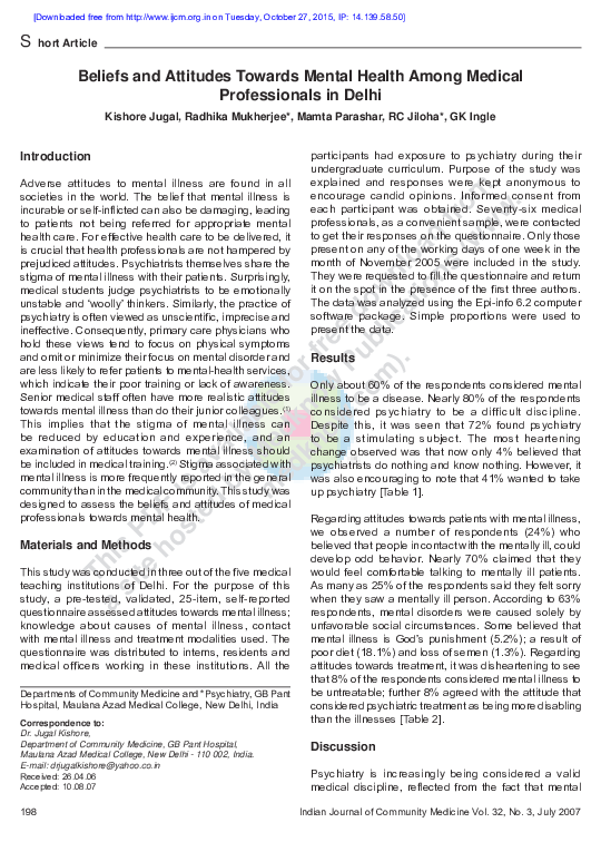 (PDF) Beliefs and attitudes towards mental health among medical ...