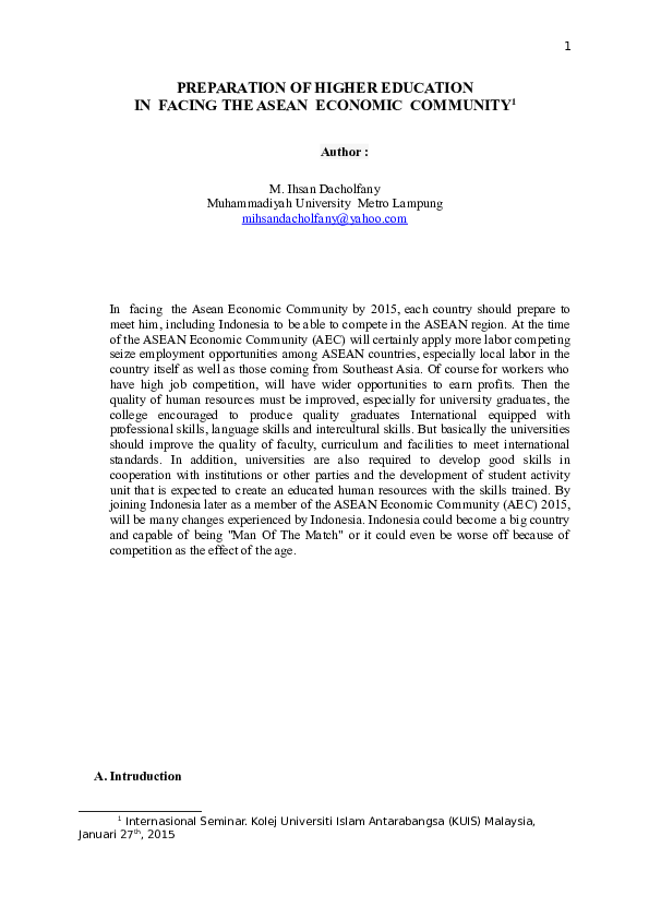 (DOC) PREPARATION OF HIGHER EDUCATION IN FACING THE ASEAN ECONOMIC ...