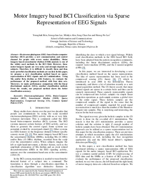 (PDF) Motor imagery based BCI classification via sparse representation ...