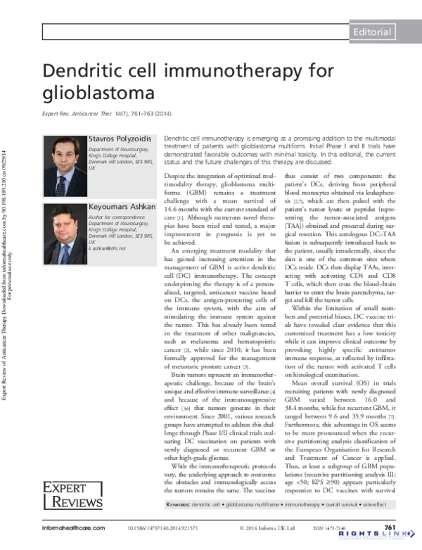 Pdf Dendritic Cell Immunotherapy For Glioblastoma Stavros