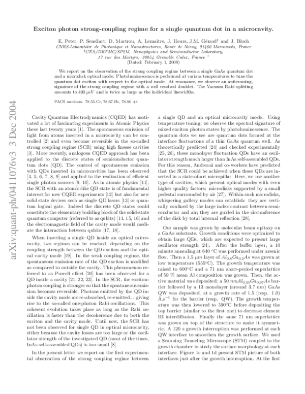 (PDF) Exciton-photon strong-coupling regime for a single quantum dot ...