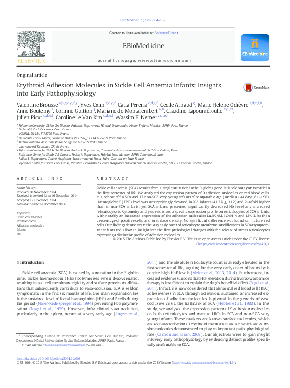 (PDF) Erythroid Adhesion Molecules in Sickle Cell Anaemia Infants ...
