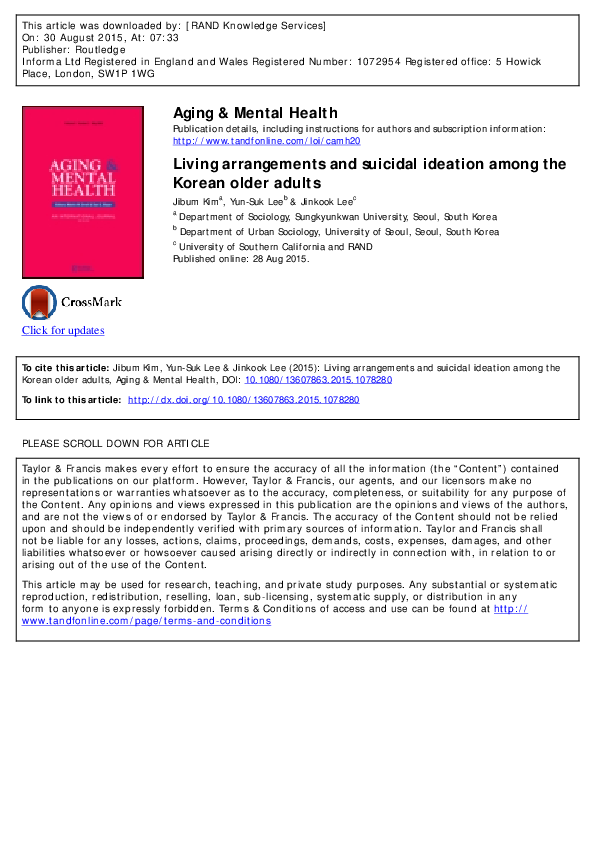 (PDF) Living arrangements and suicidal ideation among the Korean older ...