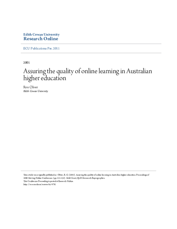 (PDF) Assuring the quality of online learning in Australian higher ...
