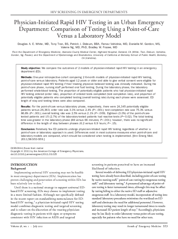 (PDF) Physician-Initiated Rapid HIV Testing in an Urban Emergency ...