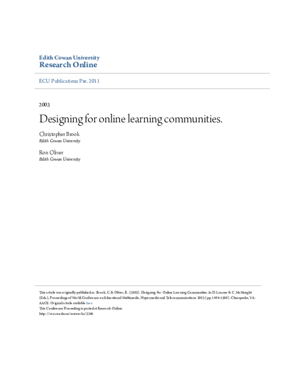 (PDF) Designing For Online Learning Communities