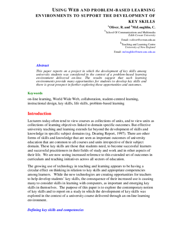 (PDF) Using Web and Problem-Based Learning Environments to Support the ...