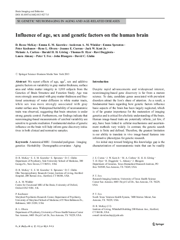 (PDF) Influence of age, sex and genetic factors on the human brain