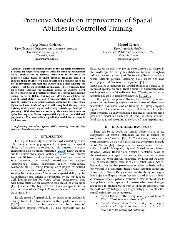 Predictive models on improvement of spatial abilities in controlled ...