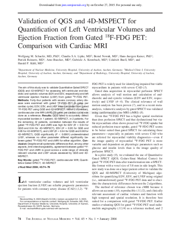(PDF) Validation of QGS and 4D-MSPECT for quantification of left ...