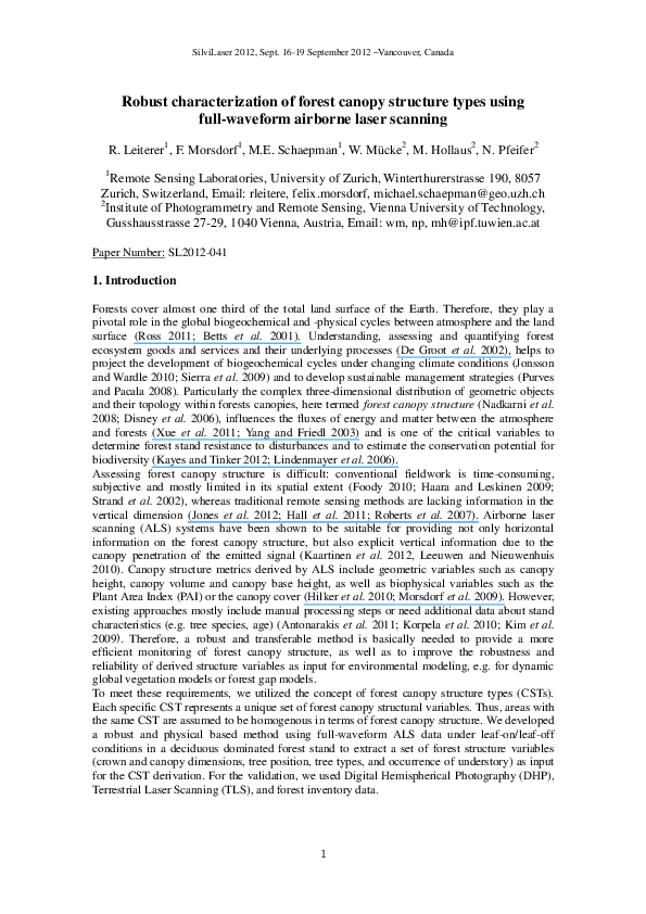 (PDF) Robust characterization of forest canopy structure types using ...
