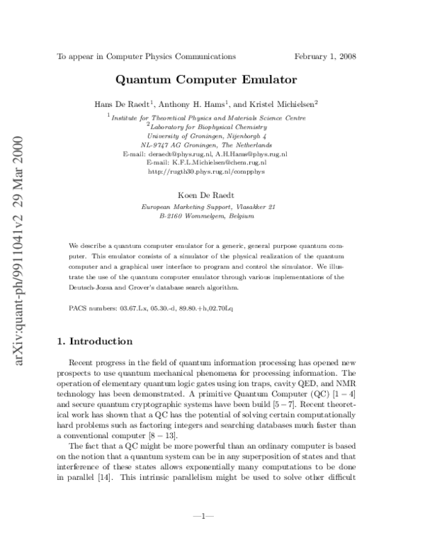 (PDF) Quantum Computer Emulator