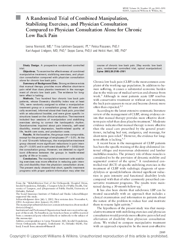 (PDF) Effective management of low back pain it’s time to accept the evidence Douglas Angus