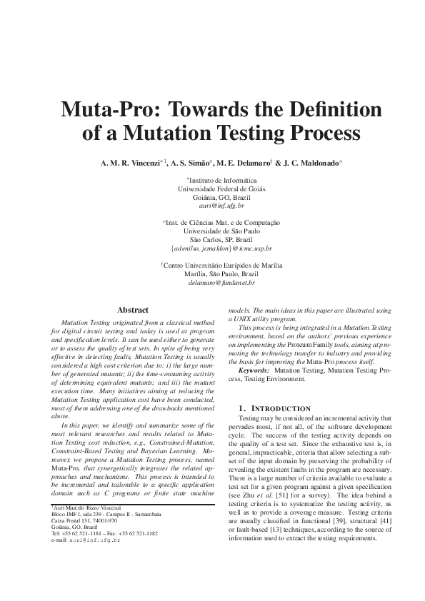 (PDF) Muta-Pro: towards the definition of a mutation testing process ...