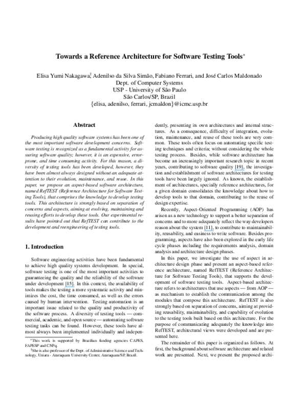 (PDF) Towards a Reference Architecture for Software Testing Tools