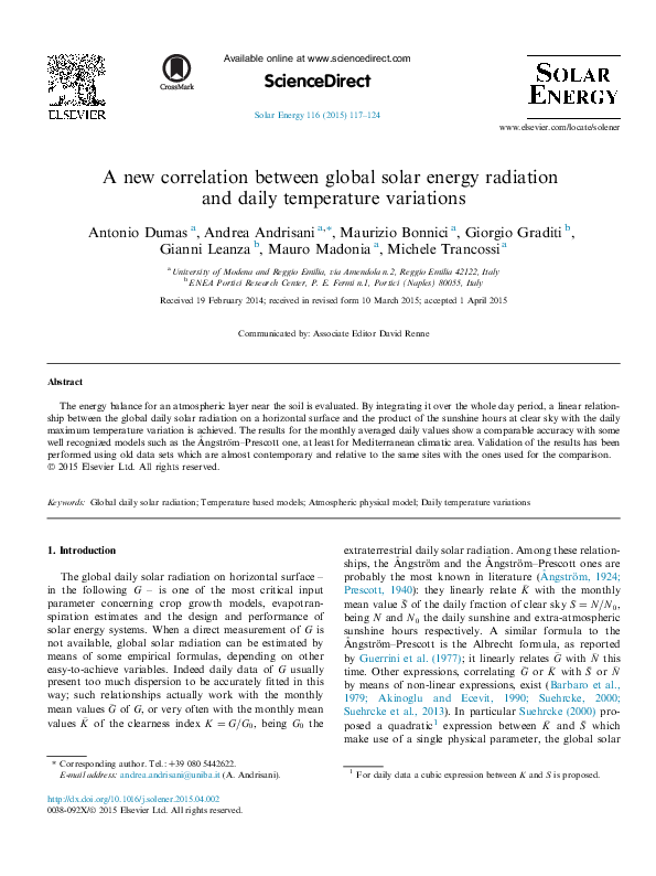 (PDF) A new correlation between global solar energy radiation and daily ...