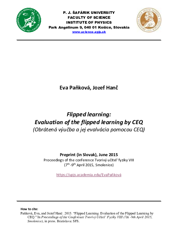 (PDF) Flipped Learning Evaluation of the Flipped Learning by CEQ Eva