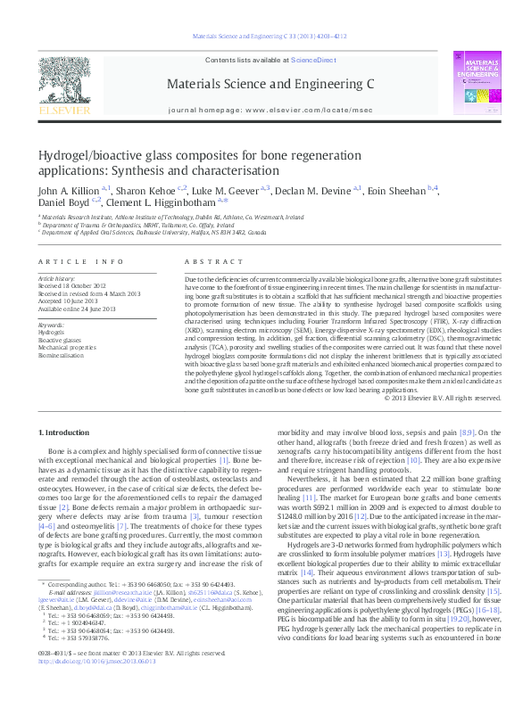 (PDF) Hydrogel/bioactive glass composites for bone regeneration ...
