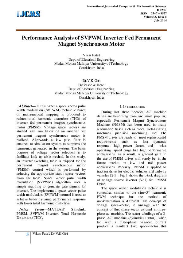 (PDF) Performance Analysis of SVPWM Inverter Fed Permanent Magnet ...