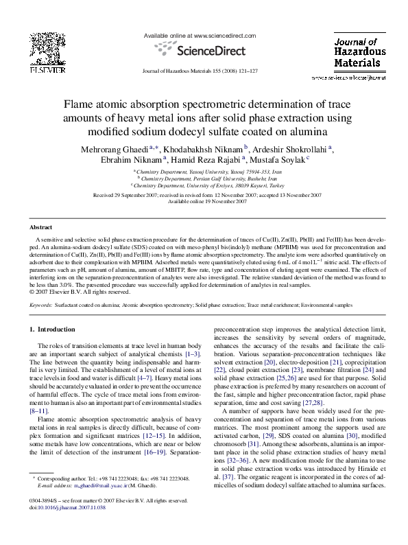 (PDF) Flame atomic absorption spectrometric determination of trace ...