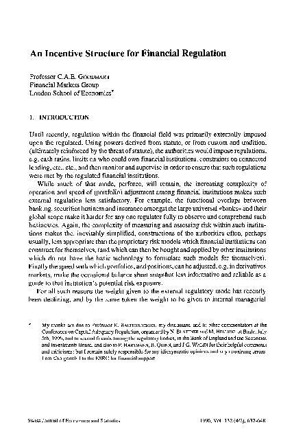 (PDF) An incentive structure for financial regulation