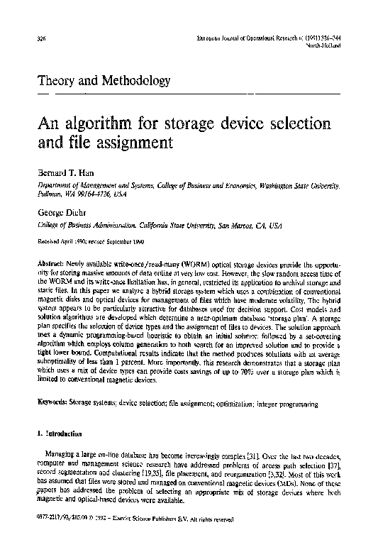 (PDF) An algorithm for storage device selection and file assignment
