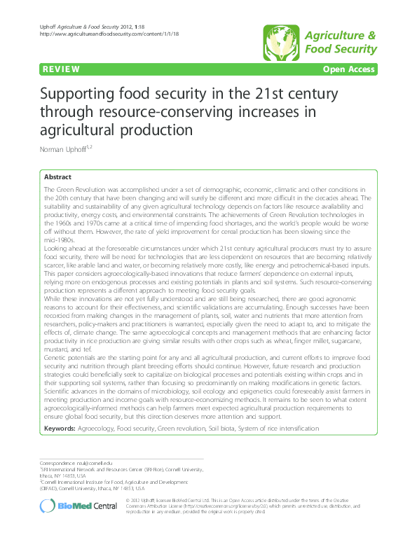 (PDF) Supporting food security in the 21st century through resource ...