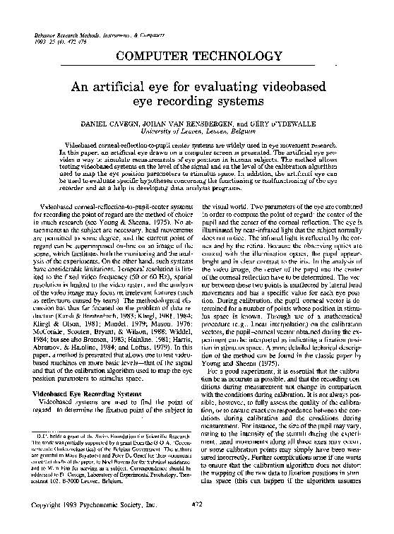(PDF) An artificial eye for evaluating videobased eye recording systems