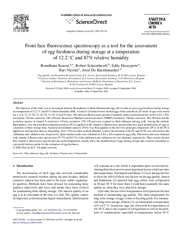 (PDF) Front face fluorescence spectroscopy as a tool for the assessment