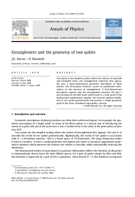 (PDF) Entanglement and the geometry of two qubits