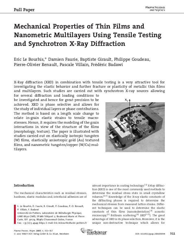 (PDF) Mechanical Properties of Thin Films and Nanometric Multilayers ...