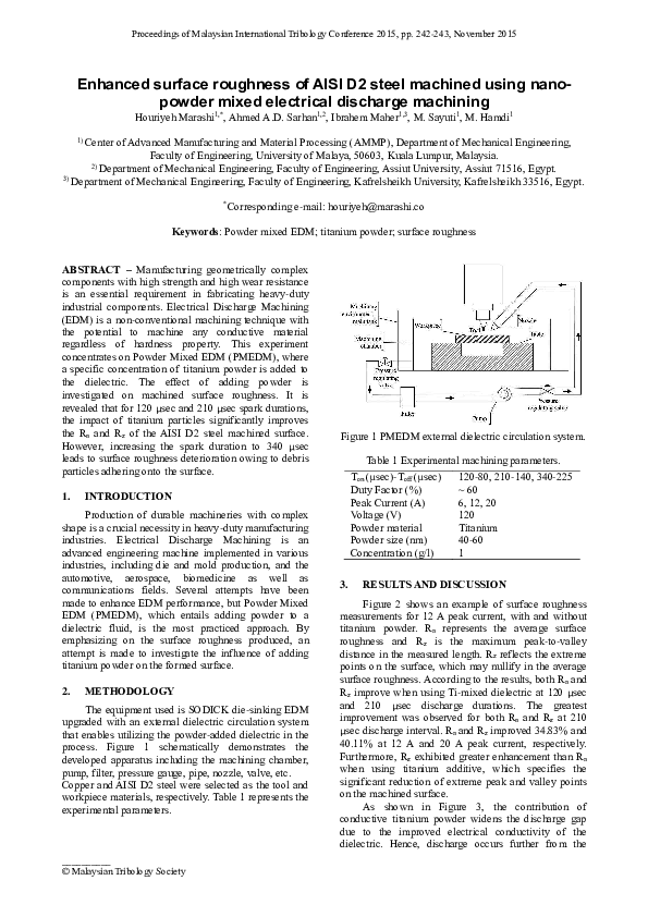 (PDF) Enhanced surface roughness of AISI D2 steel machined using ...