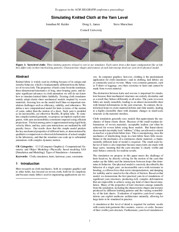 (PDF) Simulating knitted cloth at the yarn level