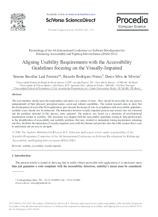 (PDF) Aligning Usability Requirements with the Accessibility Guidelines