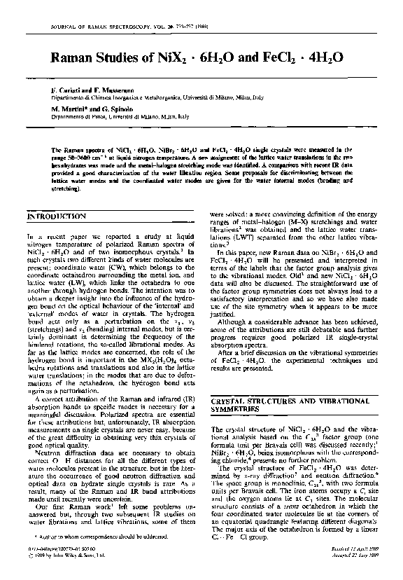 (PDF) Raman studies of NiX2 · 6H2O and FeCl2 · 4H2O