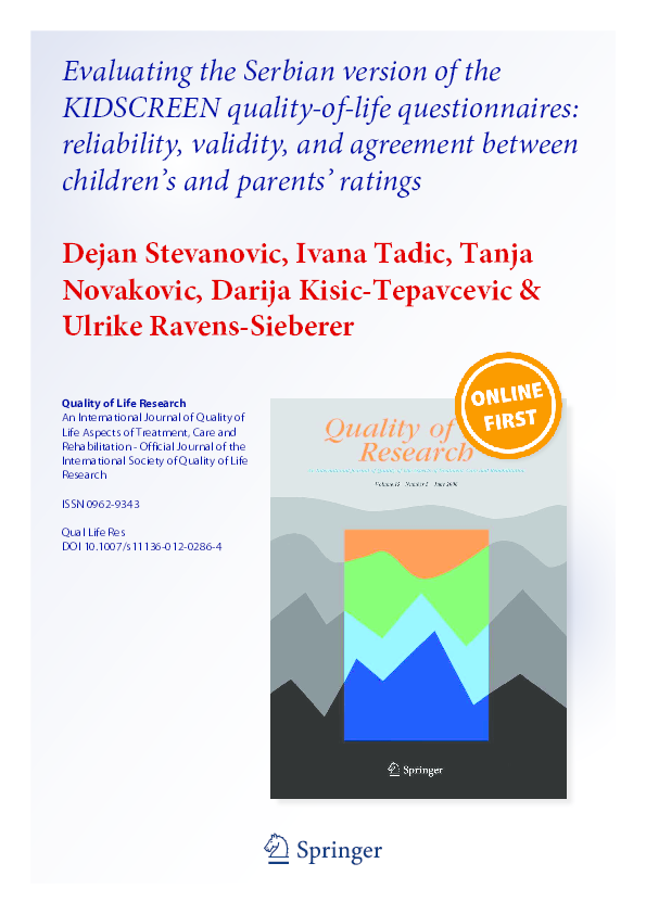 (PDF) Evaluating the Serbian version of the KIDSCREEN quality-of-life ...