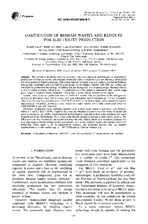 (PDF) Gasification of biomass wastes and residues for electricity ...