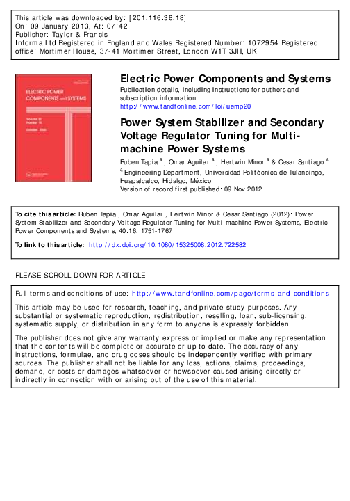 (PDF) Power System Stabilizer and Secondary Voltage Regulator Tuning