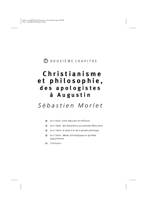 «Philosophie et christianisme, des apologistes à Augustin» dans J.-F ...