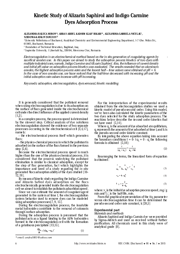 elimination des colorants par adsorption